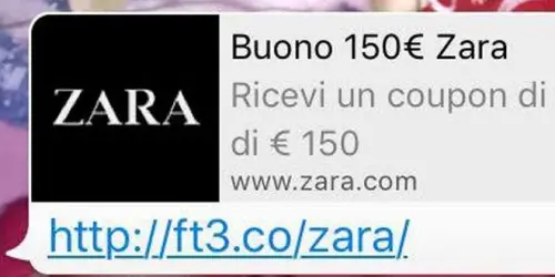 WhatsApp: messaggio buono acquisto Zara è truffa!