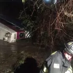 California, Treno Deraglia per Albero sui Binari. Vagoni nel Fiume