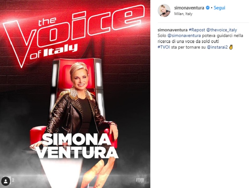 Simona Ventura The Voice of Italy, il messaggio su Instagram