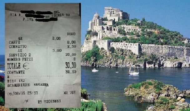 Ischia, turista salassato: 30,30 euro per 4 cornetti e un caffè. Scontrino online