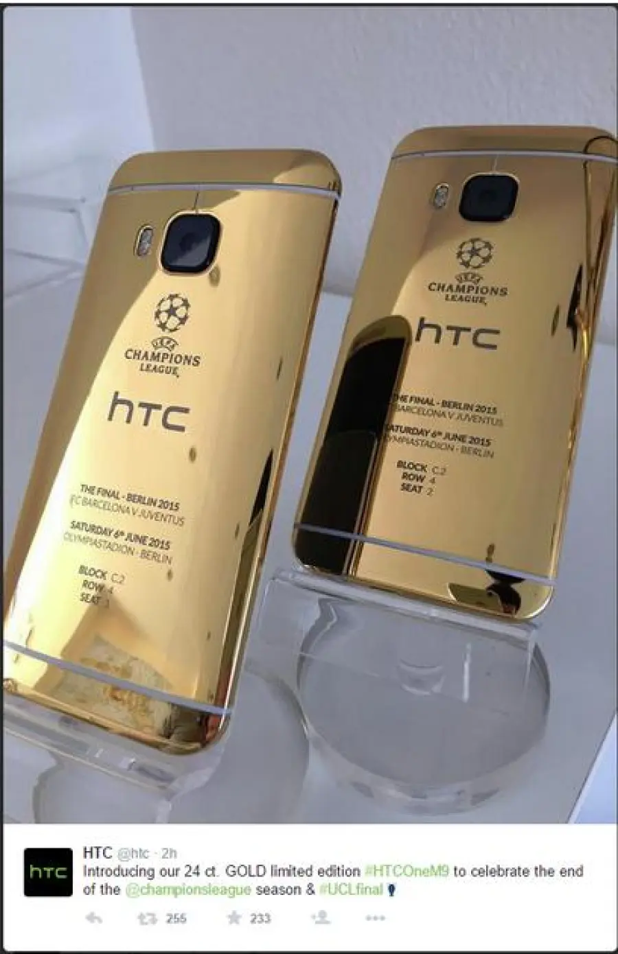 HTC One M9 in oro 24 carati immortalato con iPhone: gaffe pazzesca