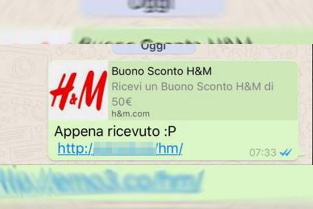 WhatsApp, buono H&M è truffa