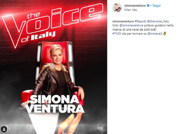 Simona Ventura The Voice of Italy, il messaggio su Instagram